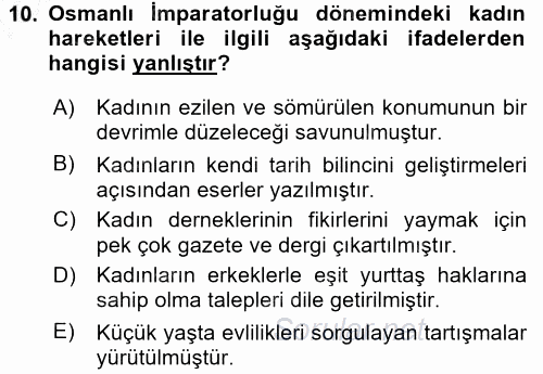 Toplumsal Cinsiyet Çalışmaları 2016 - 2017 Ara Sınavı 10.Soru