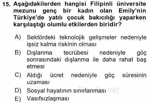Toplumsal Cinsiyet Çalışmaları 2016 - 2017 Ara Sınavı 15.Soru