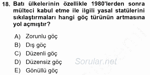 Toplumsal Cinsiyet Çalışmaları 2016 - 2017 Ara Sınavı 18.Soru