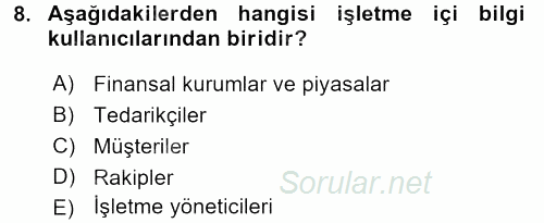 İşletme Fonksiyonları 2016 - 2017 Dönem Sonu Sınavı 8.Soru