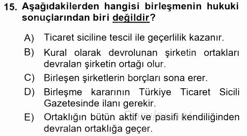 Ticaret Hukuku 1 2017 - 2018 Dönem Sonu Sınavı 15.Soru