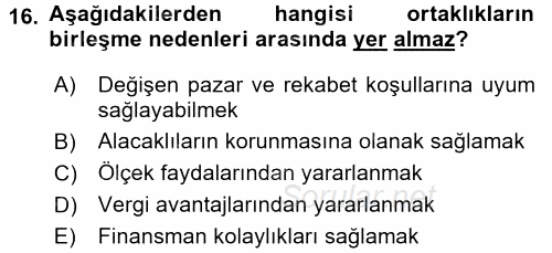 Ticaret Hukuku 1 2017 - 2018 Dönem Sonu Sınavı 16.Soru