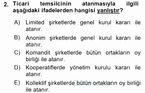 Ticaret Hukuku 1 2017 - 2018 Dönem Sonu Sınavı 2.Soru