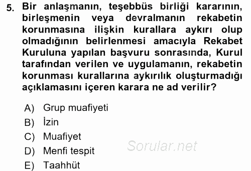 Ticaret Hukuku 1 2017 - 2018 Dönem Sonu Sınavı 5.Soru