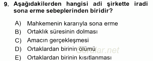 Ticaret Hukuku 1 2017 - 2018 Dönem Sonu Sınavı 9.Soru