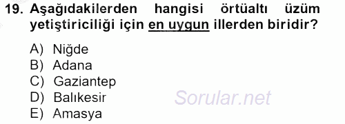 Örtü Altı Üretim Sistemleri 2012 - 2013 Dönem Sonu Sınavı 19.Soru