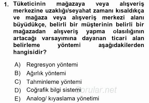 Perakende Yönetimi 2016 - 2017 Ara Sınavı 1.Soru