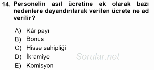 Perakende Yönetimi 2016 - 2017 Ara Sınavı 14.Soru