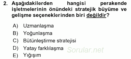 Perakende Yönetimi 2016 - 2017 Ara Sınavı 2.Soru
