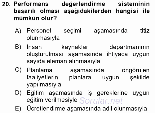 Perakende Yönetimi 2016 - 2017 Ara Sınavı 20.Soru