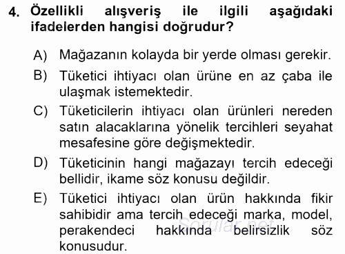 Perakende Yönetimi 2016 - 2017 Ara Sınavı 4.Soru