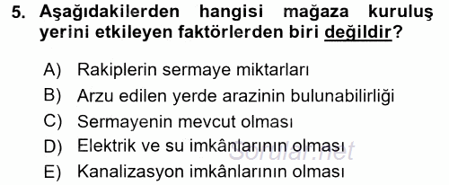 Perakende Yönetimi 2016 - 2017 Ara Sınavı 5.Soru