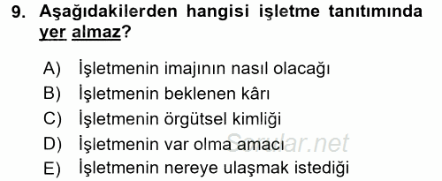 Perakende Yönetimi 2016 - 2017 Ara Sınavı 9.Soru