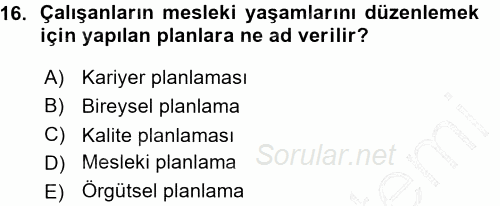 Performans ve Kariyer Yönetimi 2015 - 2016 Ara Sınavı 16.Soru