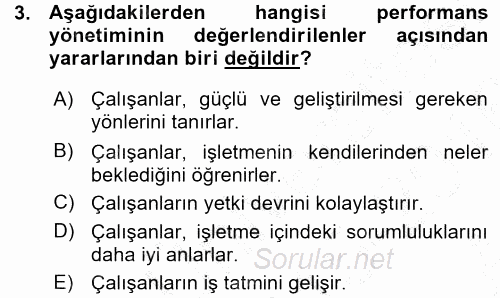 Performans ve Kariyer Yönetimi 2015 - 2016 Ara Sınavı 3.Soru