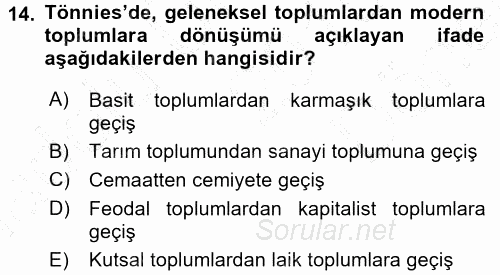 Toplumsal Yaşamda Aile 2015 - 2016 Dönem Sonu Sınavı 14.Soru