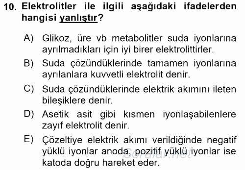 Veteriner Laboratuvar Teknikleri ve Prensipleri 2016 - 2017 Ara Sınavı 10.Soru