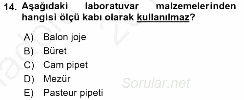 Veteriner Laboratuvar Teknikleri ve Prensipleri 2016 - 2017 Ara Sınavı 14.Soru