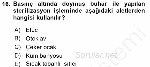 Veteriner Laboratuvar Teknikleri ve Prensipleri 2016 - 2017 Ara Sınavı 16.Soru