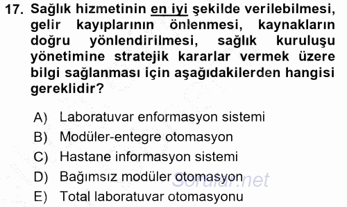 Veteriner Laboratuvar Teknikleri ve Prensipleri 2016 - 2017 Ara Sınavı 17.Soru