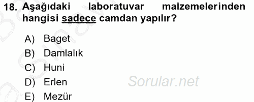 Veteriner Laboratuvar Teknikleri ve Prensipleri 2016 - 2017 Ara Sınavı 18.Soru