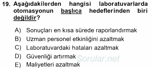 Veteriner Laboratuvar Teknikleri ve Prensipleri 2016 - 2017 Ara Sınavı 19.Soru