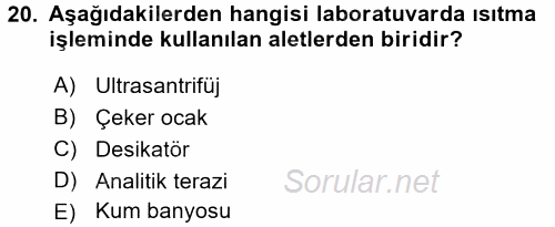 Veteriner Laboratuvar Teknikleri ve Prensipleri 2016 - 2017 Ara Sınavı 20.Soru