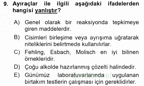 Veteriner Laboratuvar Teknikleri ve Prensipleri 2016 - 2017 Ara Sınavı 9.Soru