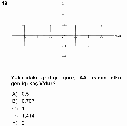 Devre Analizi 2017 - 2018 3 Ders Sınavı 19.Soru