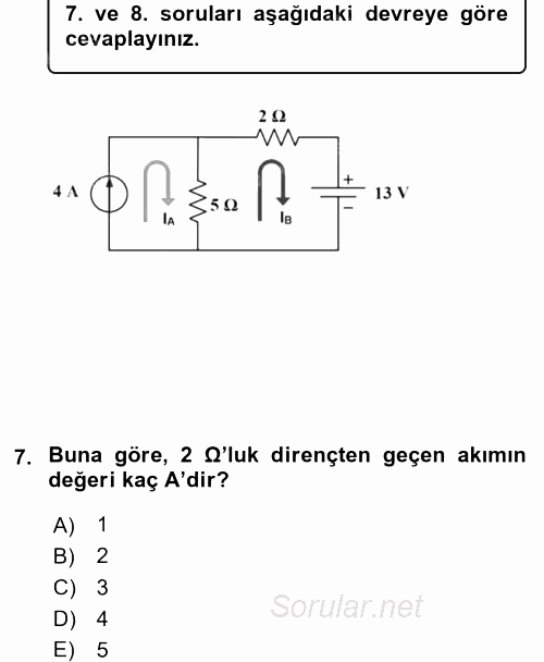 Devre Analizi 2017 - 2018 3 Ders Sınavı 7.Soru