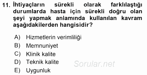 Sağlık Kurumları Yönetimi 2 2016 - 2017 Ara Sınavı 11.Soru