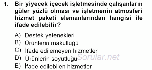 Konaklama Hizmetlerinde Kalite Yönetimi 2014 - 2015 Ara Sınavı 1.Soru