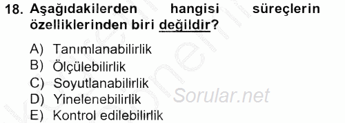 Konaklama Hizmetlerinde Kalite Yönetimi 2014 - 2015 Ara Sınavı 18.Soru