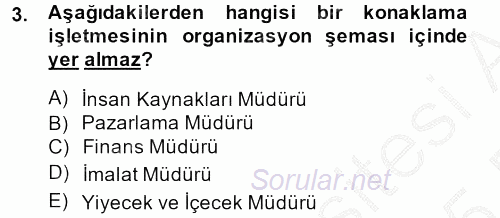 Konaklama Hizmetlerinde Kalite Yönetimi 2014 - 2015 Ara Sınavı 3.Soru