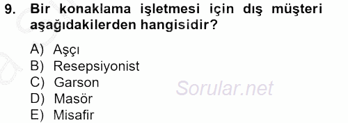 Konaklama Hizmetlerinde Kalite Yönetimi 2014 - 2015 Ara Sınavı 9.Soru