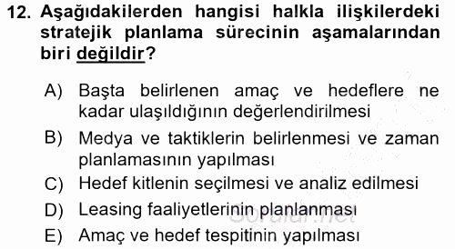 Halkla İlişkiler Yönetimi 2015 - 2016 Dönem Sonu Sınavı 12.Soru