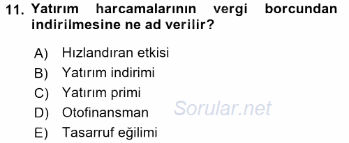 Maliye Politikası 1 2015 - 2016 Tek Ders Sınavı 11.Soru