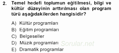 Radyo ve Televizyonda Program Yapımı 2013 - 2014 Ara Sınavı 2.Soru