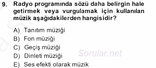 Radyo ve Televizyonda Program Yapımı 2013 - 2014 Ara Sınavı 9.Soru