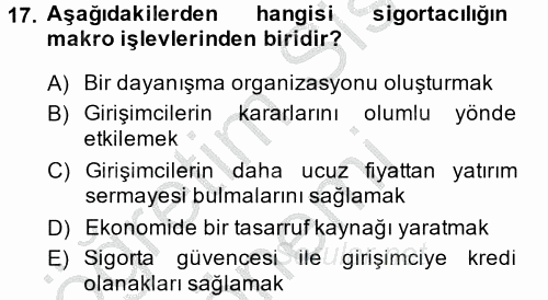 Finansal Kurumlar 2013 - 2014 Dönem Sonu Sınavı 17.Soru