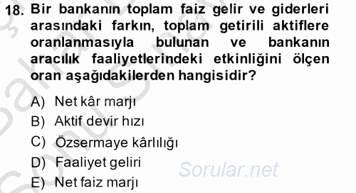 Finansal Kurumlar 2013 - 2014 Dönem Sonu Sınavı 18.Soru