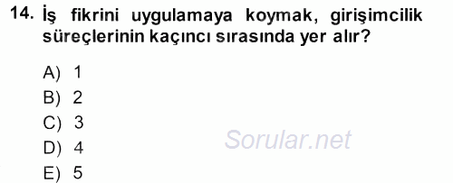 Girişimcilik ve İş Kurma 2013 - 2014 Ara Sınavı 14.Soru
