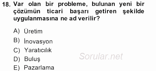 Girişimcilik ve İş Kurma 2013 - 2014 Ara Sınavı 18.Soru