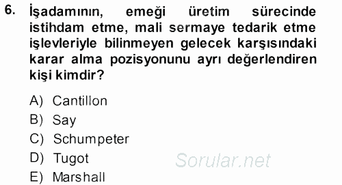Girişimcilik ve İş Kurma 2013 - 2014 Ara Sınavı 6.Soru