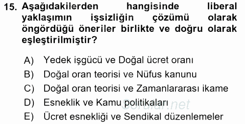 İstihdam ve İşsizlik 2017 - 2018 Dönem Sonu Sınavı 15.Soru