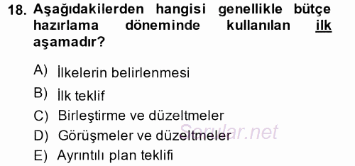 Maliyet Yönetimi 2014 - 2015 Ara Sınavı 18.Soru