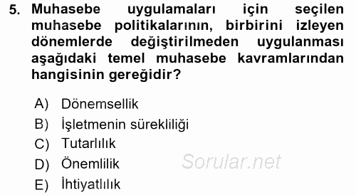Envanter ve Bilanço 2017 - 2018 Ara Sınavı 5.Soru