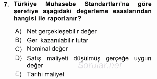 Envanter ve Bilanço 2017 - 2018 Ara Sınavı 7.Soru