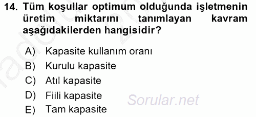 Hayvancılık Ekonomisi 2016 - 2017 Ara Sınavı 14.Soru