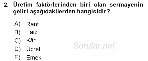 Hayvancılık Ekonomisi 2016 - 2017 Ara Sınavı 2.Soru